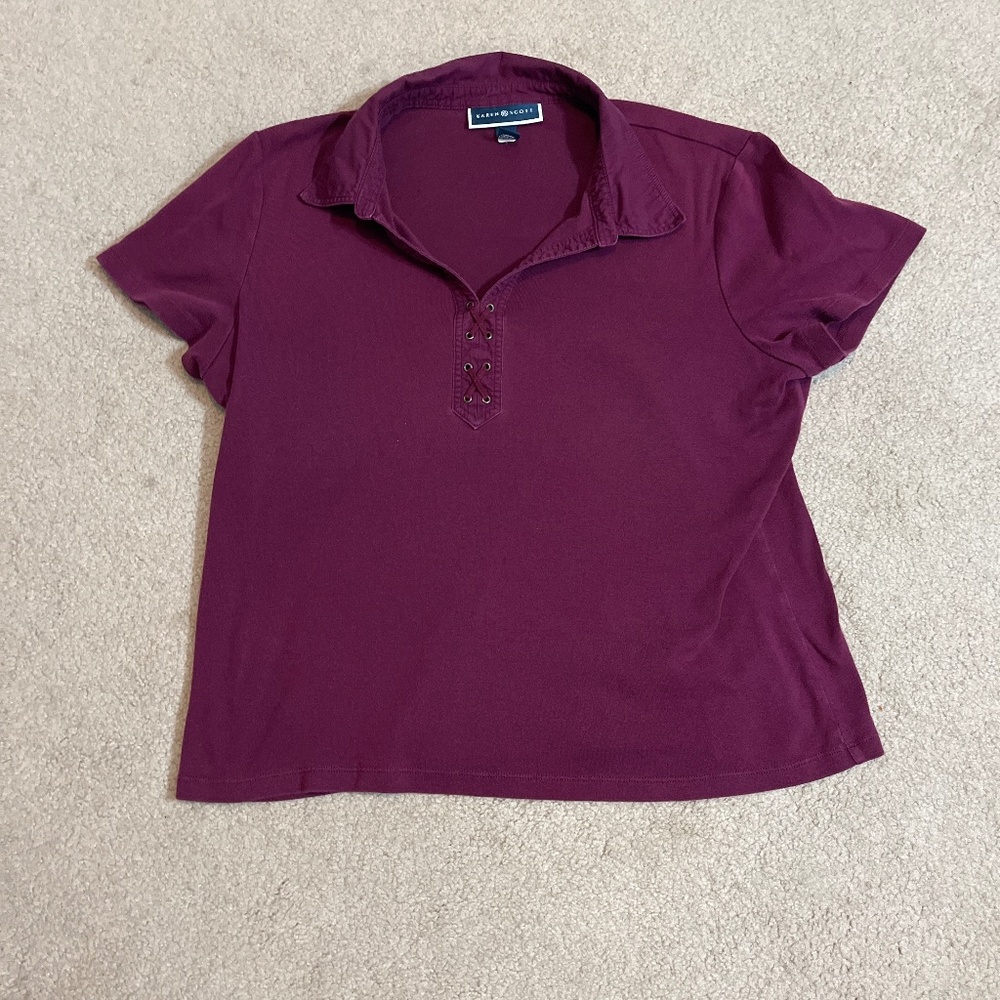 XL Karen Scott burgundy maroon short sleeved collared polo top
